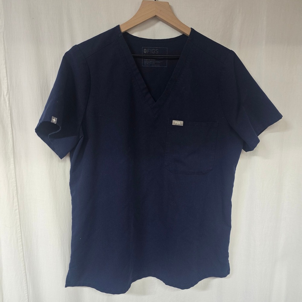 FIGS Casma Scrub Top Women L Navy Blue Polyester Blend Medical Nursing Workwear